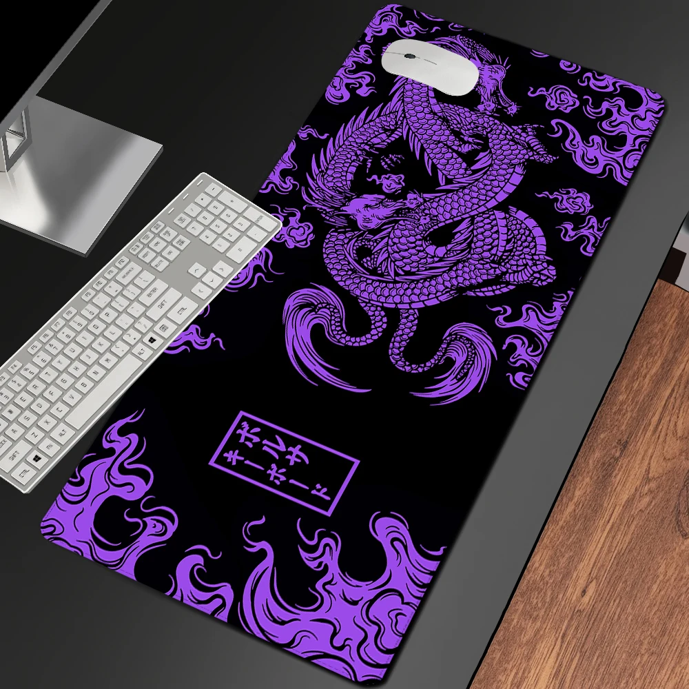 Large Purple and Black Mouse Pad Dragon Deskmat with Japan Art for Office and Gaming Computer Desk Accessories Gamer Mousepad