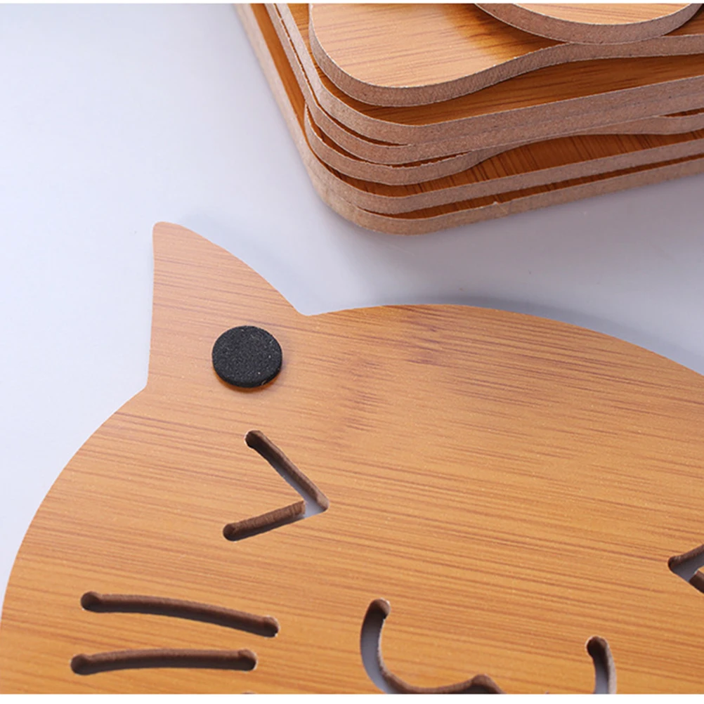 

6pcs Wooden Cup Coaster Set Heat Resistant Mat Cartoon Pattern Bowl Holder Pad Smooth Corrosion Resistant Easy Clean Furniture