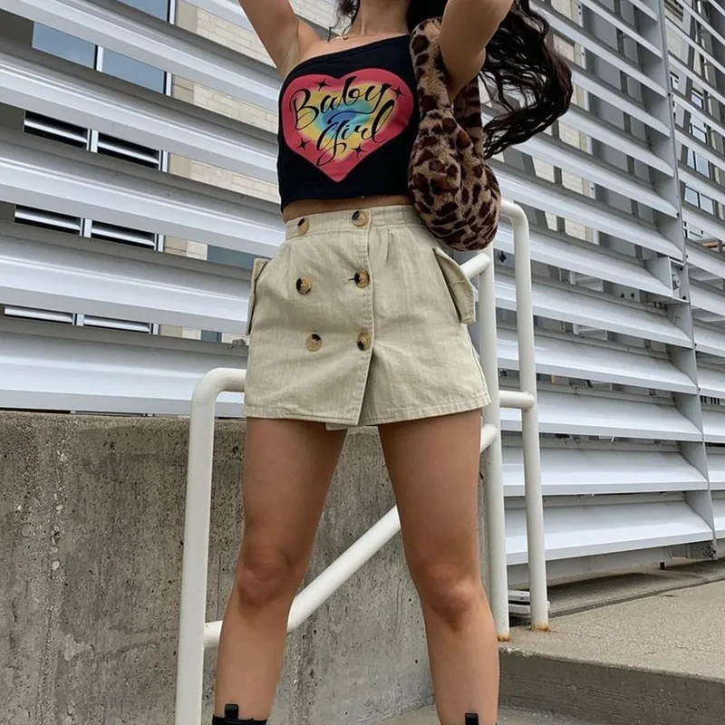 Estate moda femminile nuovi prodotti Street stile retrò tasca bottone cucitura gonna femminile tasca bottone cuciture gonna