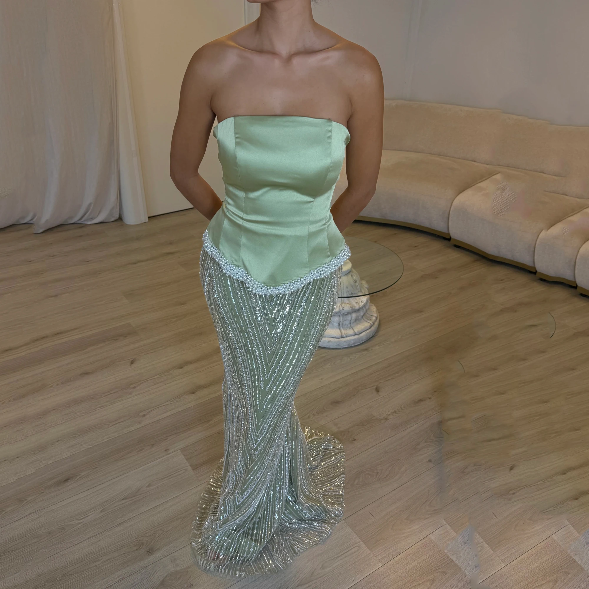 

Crystal Evening Dresses Beaded Sequin Sleeveless Mermaid Prom Dress Satin vestido de gala noche de lujo Floor Length Customized