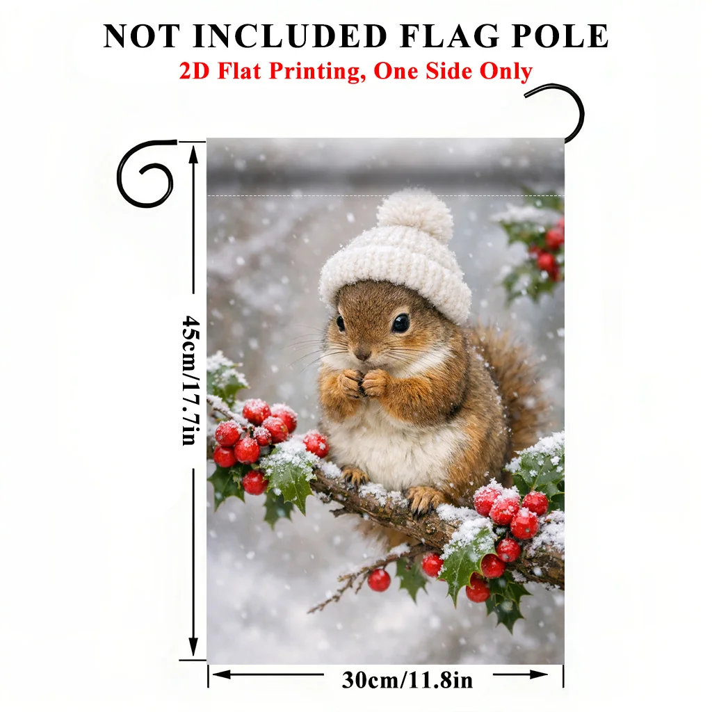 2D Flat - 2D Flat Printing Garden Flag 1pc, Little Squirrel in Winter Garden Flag - Single-Sided Print, Durable Polyester Outdoor Decor for Home and Yard, Holiday Decoration, 11.8X17.7 Inches, No Pole Included