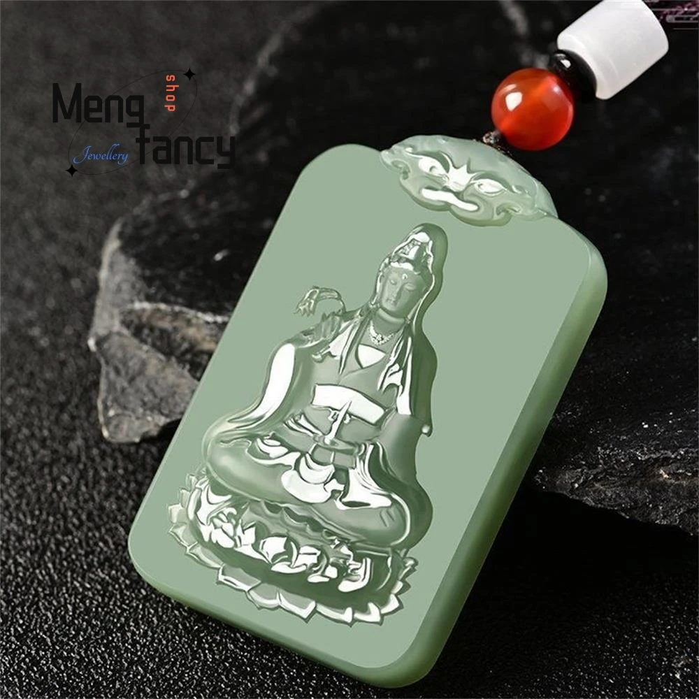 Natural Hetian Green Jade Guanyin Pendant Exquisite Elegant Simple High-grade Fashion Fine Jewelry Best Selling Buddhist Amulets