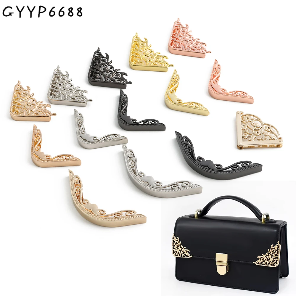 4/20/50PCS 48x48mm,64x64mm Hollow Metal Buckles Book Corner Protector Clip Buckle For DIY Purse Bags Flower Pattern Accessories