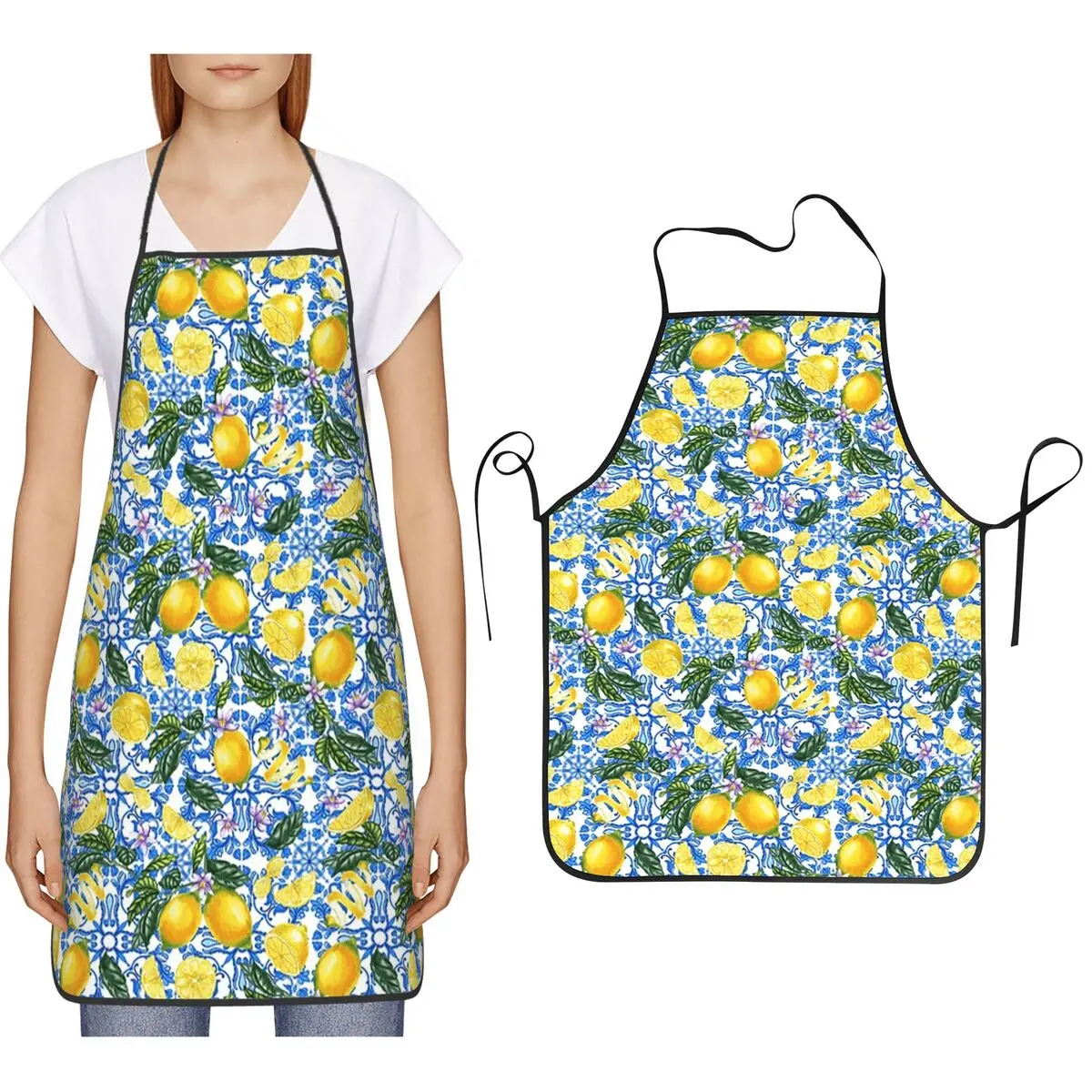 Sicilian Tiles Summer Fruit Oranges Lemons Apron Chef Cooking Baking Tablier Bib Kitchen Cleaning Pinafore for Unisex Painting