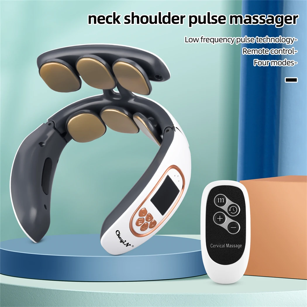 CkeyiN 6D Electric Neck Back Pulse Massager TENS Pulse Rechargeable Hot Cervical Vertebra Relax Pain Kneading Massage & Remote