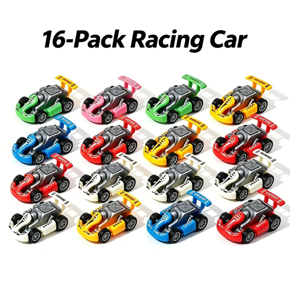 16pcs Children's Cartoon Mini Go Kart, Power Car, Toy for Boys and Girls, Random Color and Style