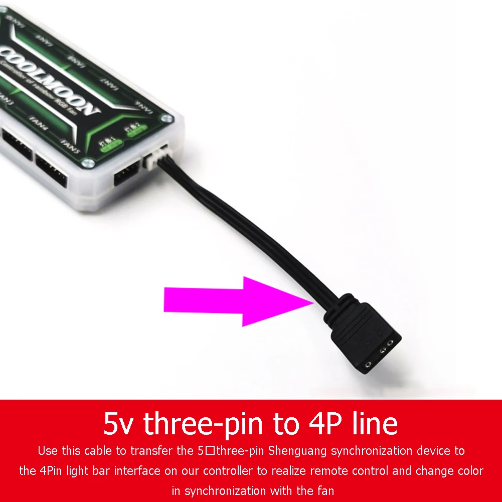 Coolmoon ARGB Adapter Cable 5V 3Pin to 6Pin or 4Pin RGB Converter Cord for RGB Fans and Light Bars Control