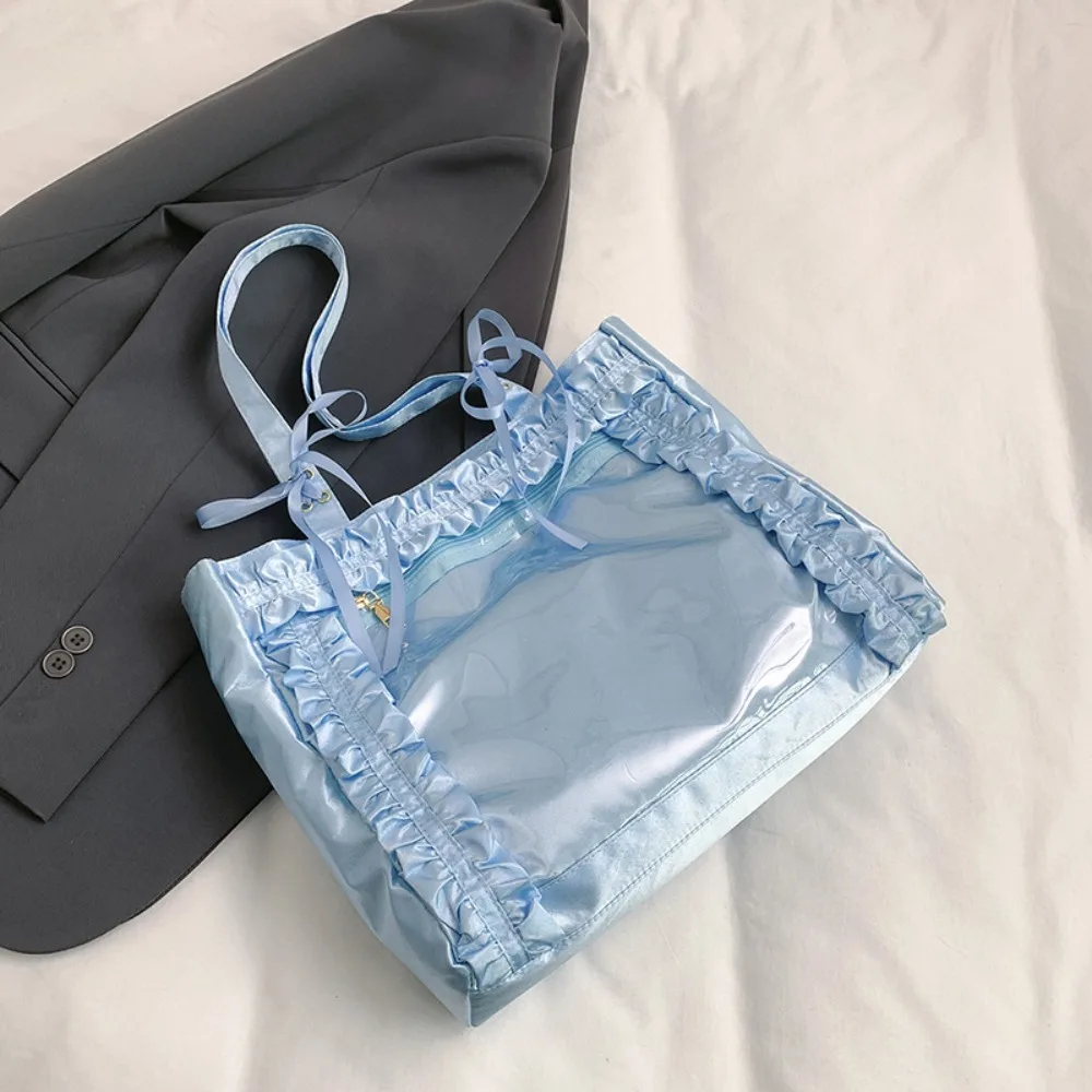 

Модная прозрачная лента Itabag из ПВХ JK с бантом, большая сумка с рюшами, большая вместительная нейлоновая сумка для девочек