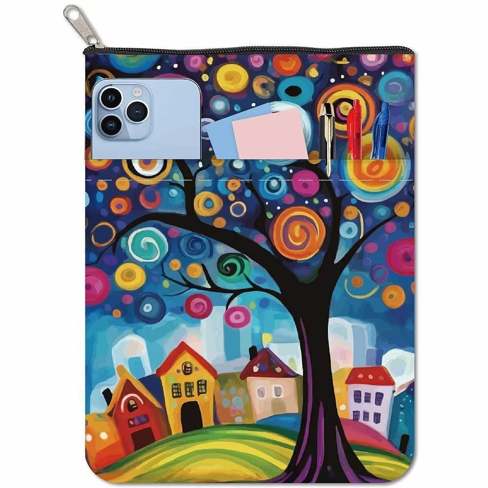 Printed Polyester Book Storage Zipper Bags Rectangle Gold Color Building 24x18cm