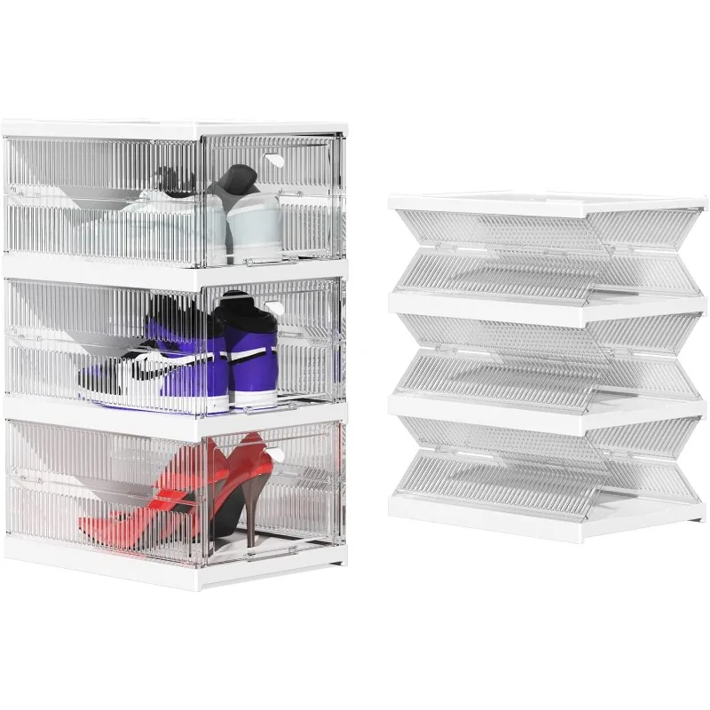 

Shoe Boxes, Shoe Storage Boxes Clear Shoe Boxes Stackable Solid Plastic Not Flimsy Easy Installation- All-in-One Box