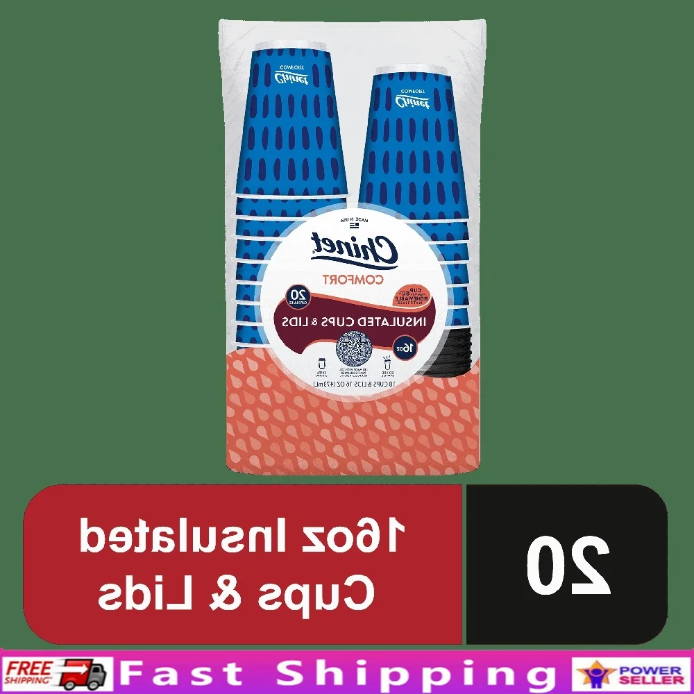

Одноразовые изолированные горячие стаканчики премиум-класса с крышками, 16 унций, 20 шт., двухслойные, прочные, защищенные от разливов, бумажные стаканчики для кофе, чая и путешествий