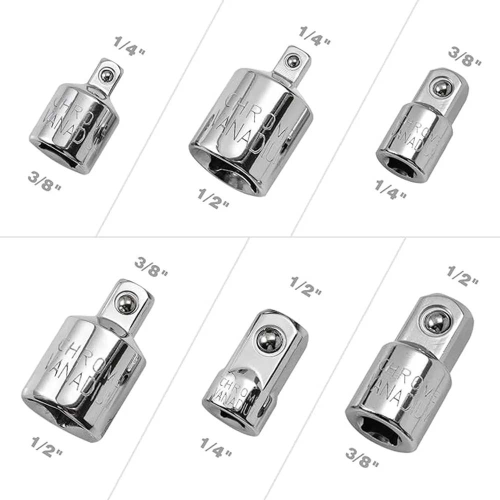 6 قطعة محول مأخذ التوصيل 1/4 "3/8" 1/2 "مجموعة محول الكروم الفاناديوم الصلب اسئلة/مجموعة تحويل المقبس لصيانة السيارات