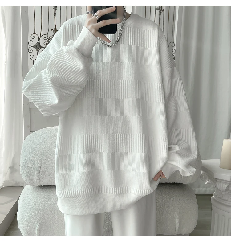 2025 Spring Crew neck hoodie Jacquard Sweatshirt Mens White Pullover Streetwear Casual loosr Clothes Mens Large Harajuku T Shirt