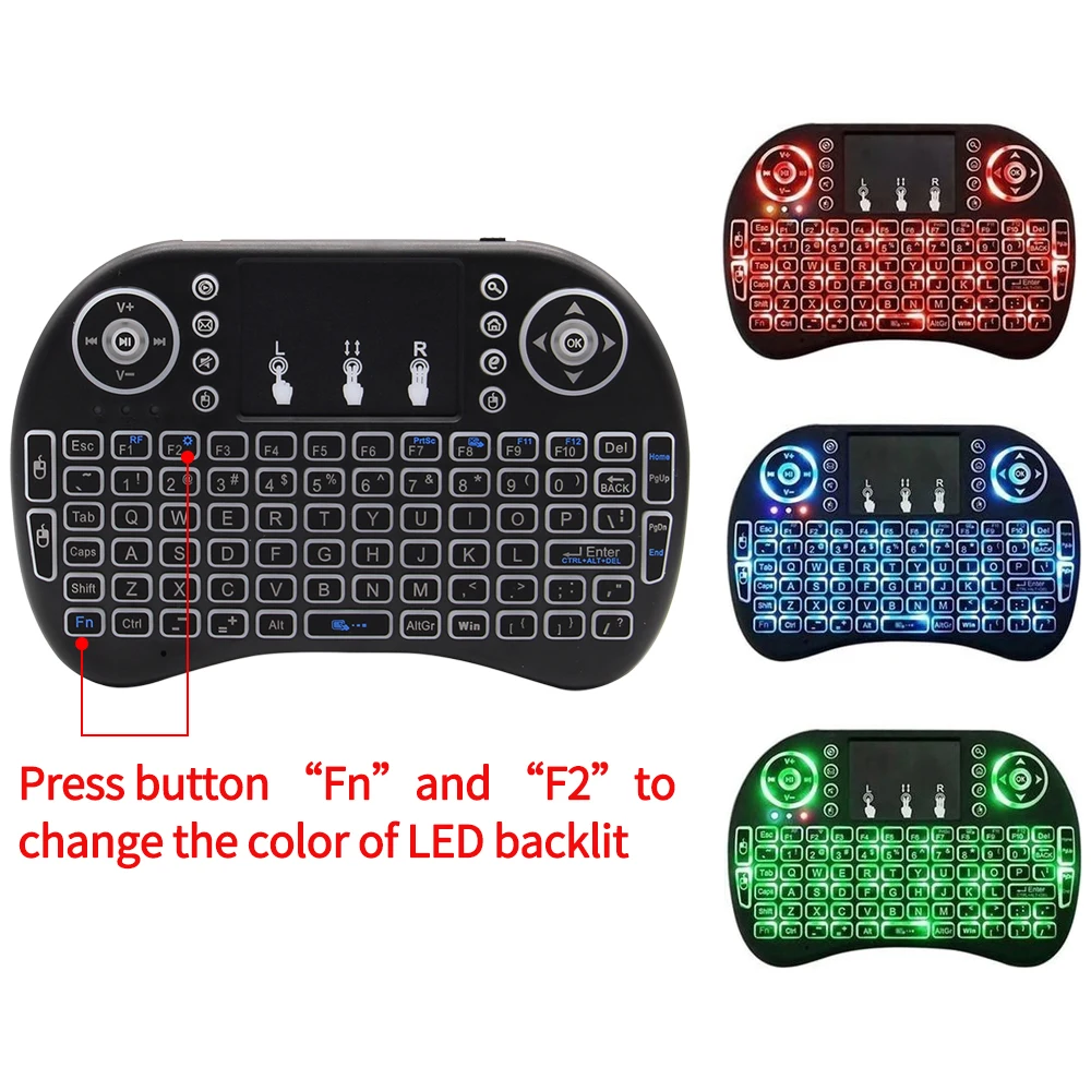 I8 Backlit Mini Wireless Keyboard English Russian Arabic Spanish 2.4G Air Mouse Remote Control Touchpad for Android TV Box PC