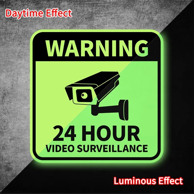 1PC WARNING 24HOUR VIDEO SURVEILLANCE Motorcycle Glow Stickers Motorbike Front Fairing Car Window Bumper Glow-in-the-dark Decals image 2