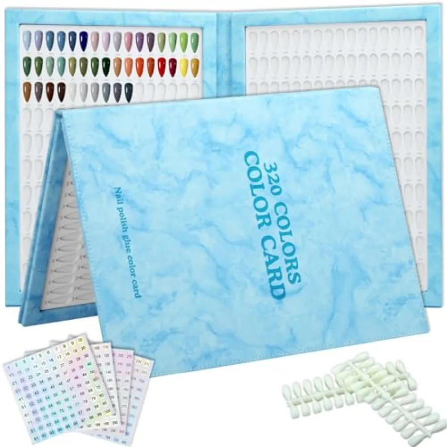 320 Nail Color Bookwith 480 Flase Tips and 1-400 Number Sticker Labels Leather Professional Nail Color Swatches Book for Polish