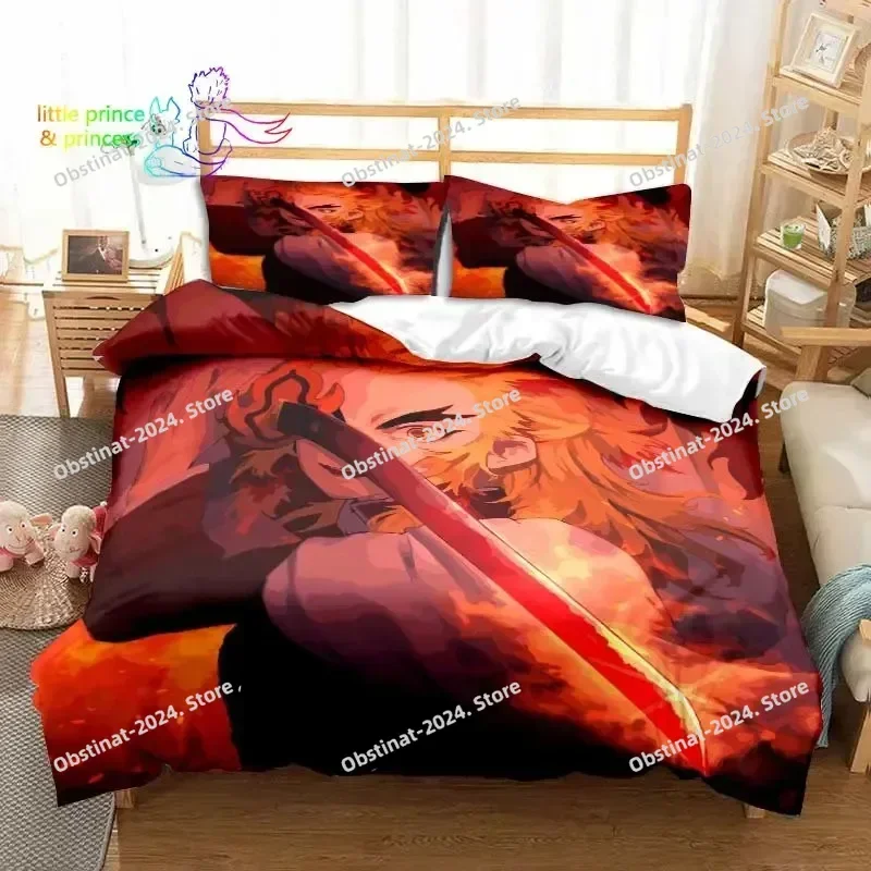 

Rengoku Kyoujurou Anime Demon Slayer Bedding Set Printed With Pillowcase Duvet Cover Soft Single Double Queen Super King Size
