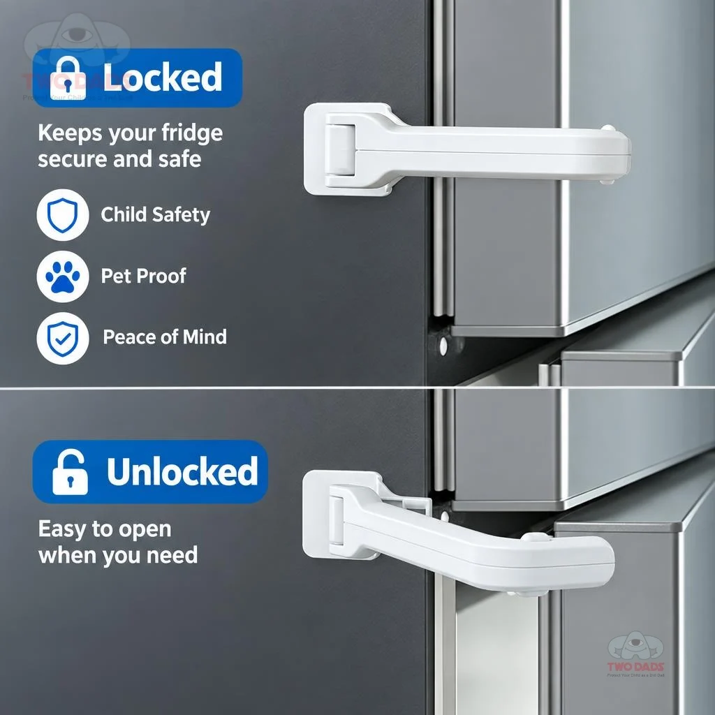 2PCS Child Proof Refrigerator Locks Cabinet Lock Fridge Locks for Kids Safety Baby Freezer Door Latches with Adhesive Tape