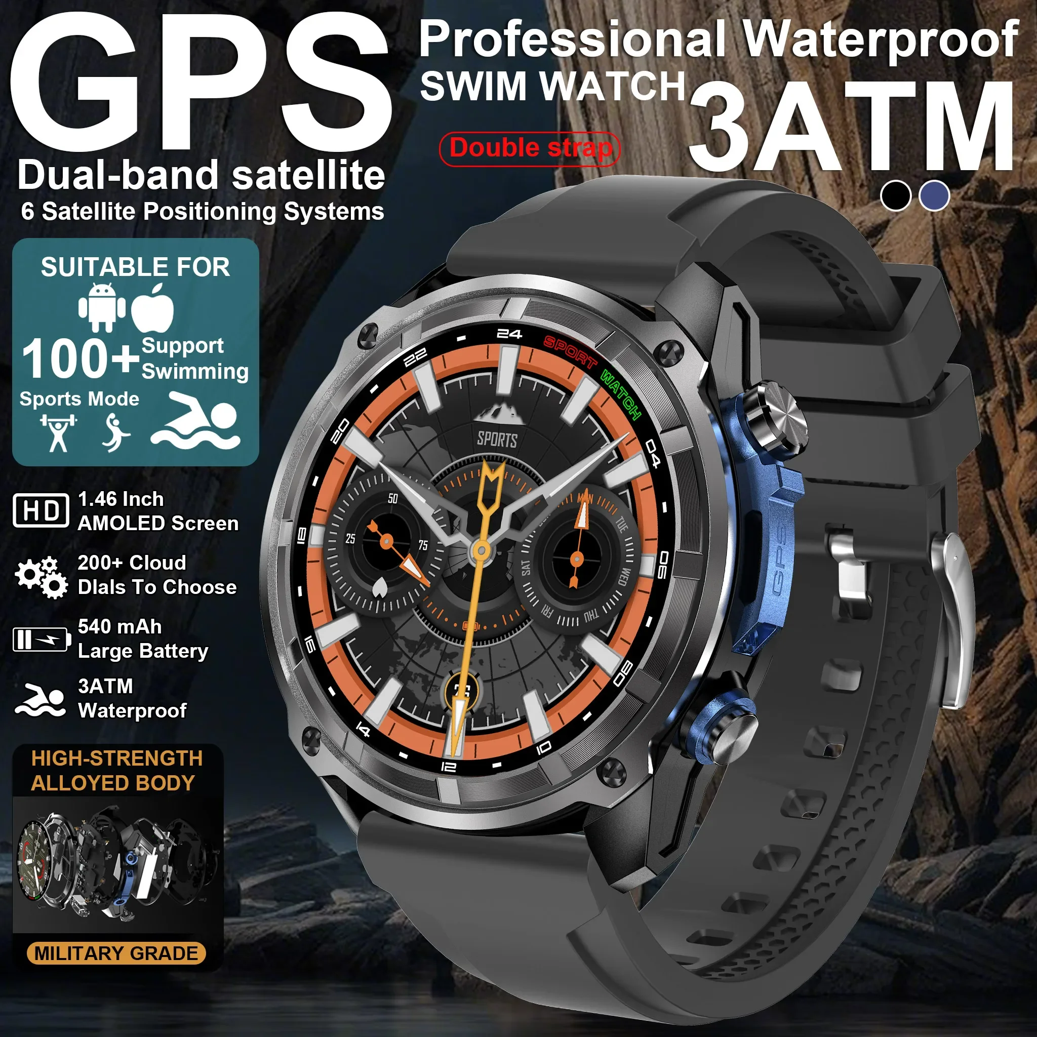 

2025 New T-Rex Militray Men Smart Watch Built-in GPS Offline Map 4GB Memory Professional Waterproof Watches Man Smart Bracele