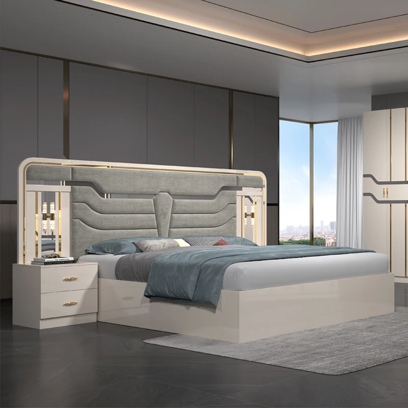 

Bedroom Set Furniture Bedroom Wardrobe Dresser Mirror Queen Bed Bedside Table Luxury Modern Furniture Set
