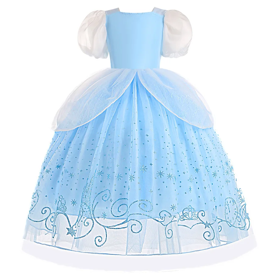 Kid Fairy Tale Glass Slipper Cinderella Birthday Dress Children Summer Lace Princess Puff Skirt Halloween Carnival Party Cosplay