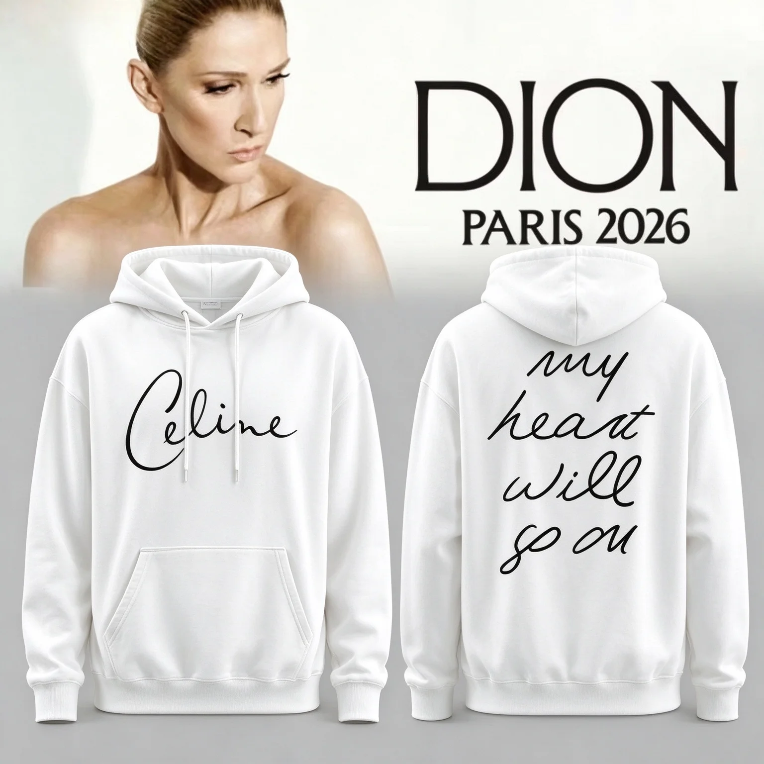 2026 New Family Matching Celine Dion My Heart Will Go On Print Oversized Unisex Streetwear Hoodie Long Sleeve Tee Autumn Outfit