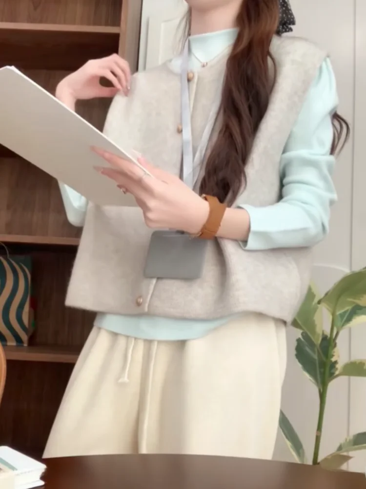 

Ele Layered Knitted Base irt Women's Innerwear Pure Color Simple Sle Autumn Winter Sweater Vest Versatile Basic Top