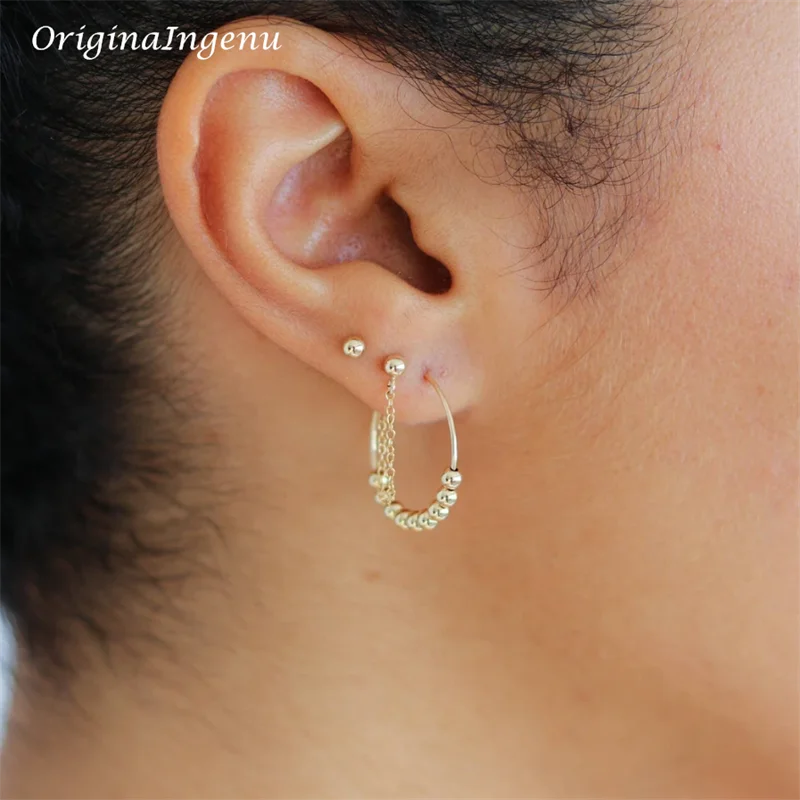 

30MM Hoop Earrings Handmade Gold Beads Earrings 14K Gold Filled Jewelry Tarnish Resistant Jewelry Hypoallergenic Earrings