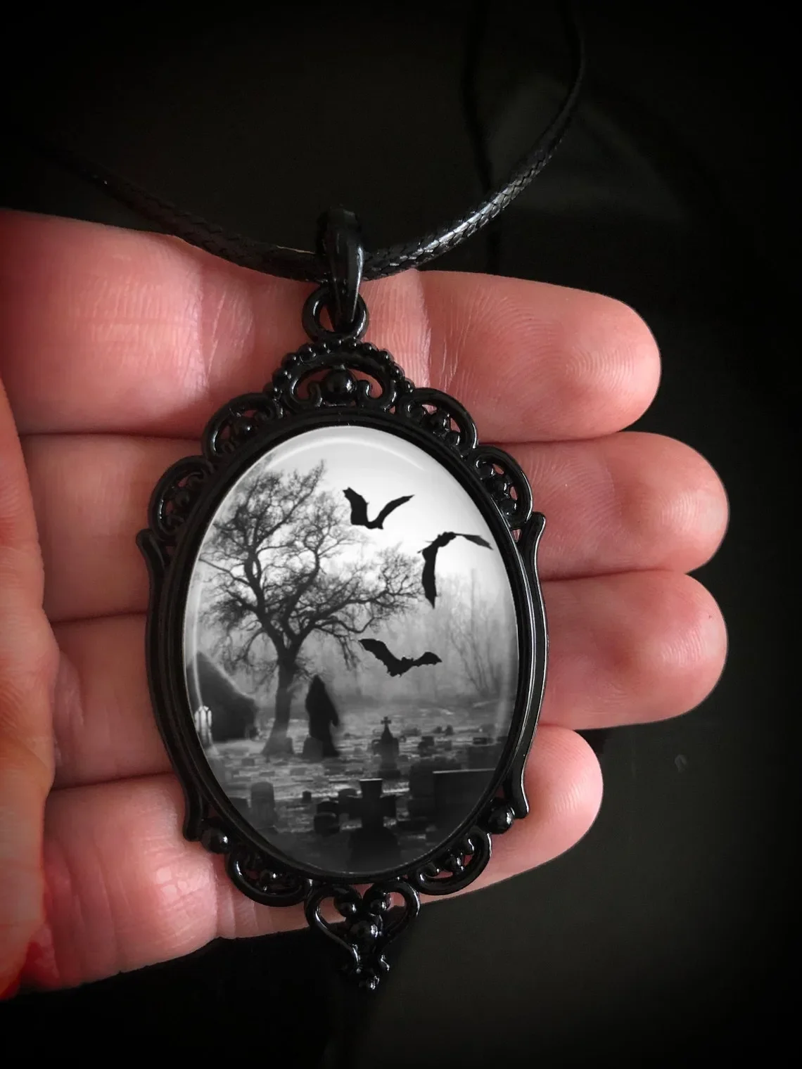 Vintage Gothic Grave Man Woman Necklace Dark Raven Graveyard Wizard Pendant Mystery Horror Halloween Gift Jewelry Chain Choker