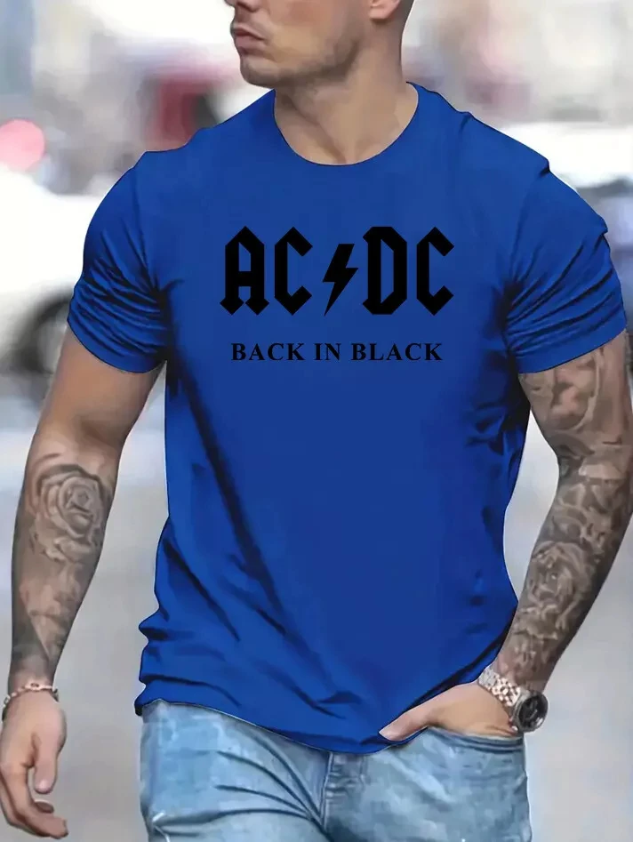 Sleeve T-shirt Tee Ac/dc Logo Mens Black Shirt Rock Band Official Classic Tee\'s Hip Hop Short Sleeve Round Sport T Shirt