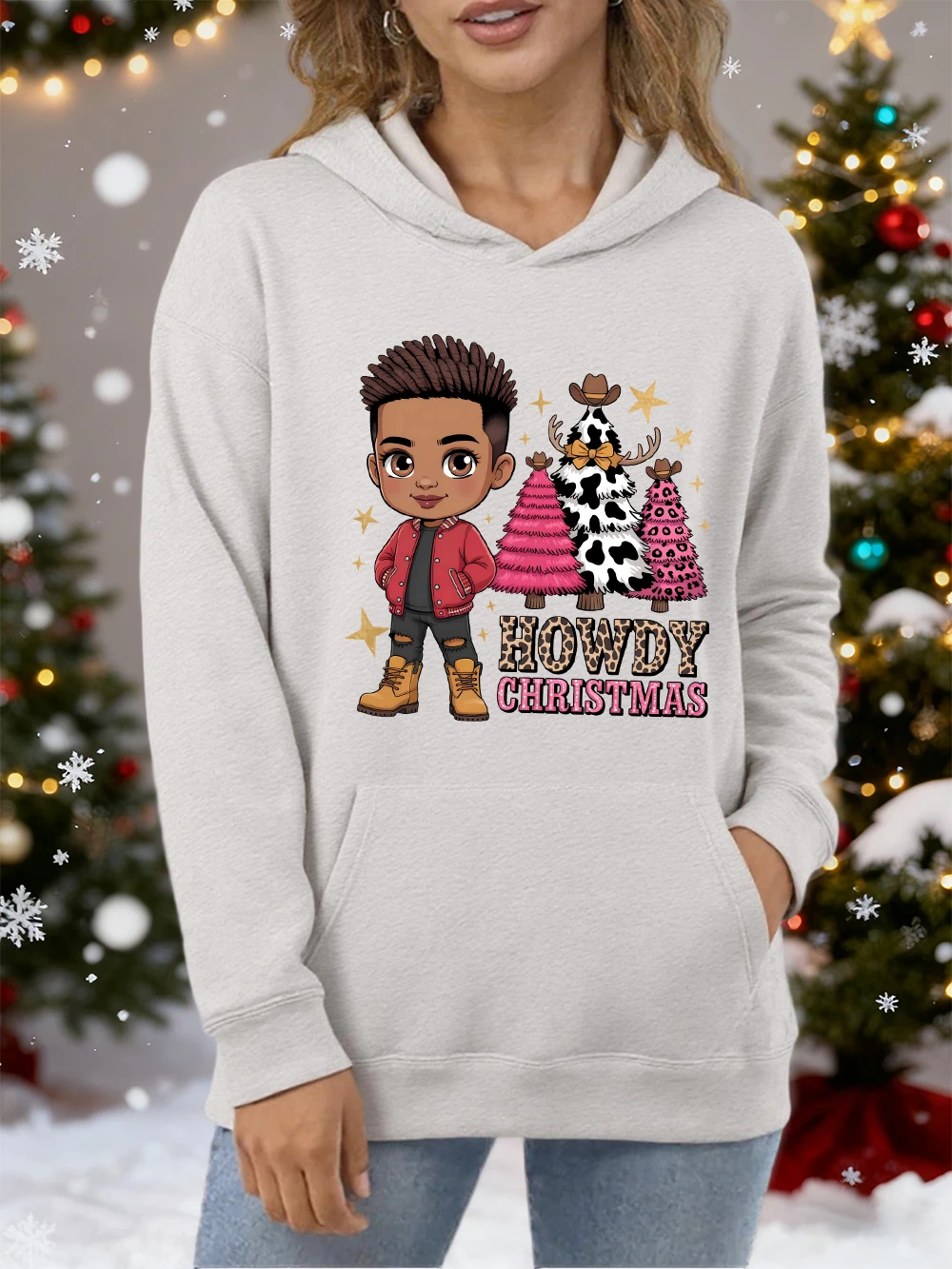 

Howdy Christmas Creative Trees Design Толстовка женская повседневная толстовка большого размера универсальный пуловер Y2K осенняя хлопковая спортивная одежда унисекс