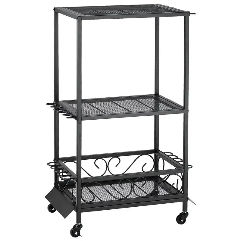 

Mobile Fishing Pole Rack 22"x11"x34" For Garage Home Boat, 10-Rods Capacity Rolling Wheels Tackle Box Accessory Storage Organization Solution Cast Iron Frame Black Finish