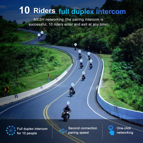 Imagen 2 del producto Velconn X10-intercomunicador de malla para motocicleta, auriculares para casco con Bluetooth 5,1 para 10 conductores, interfono Full Duplex de 1500M para compartir música/EQ FM