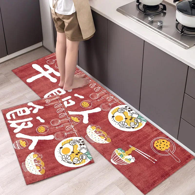 Cartoon Printed Kitchen Mat Home Living Room Balcony Washable Non-slip Rug Bedroom Floor Rug Doormat Entrance Kitchen Carpet Set