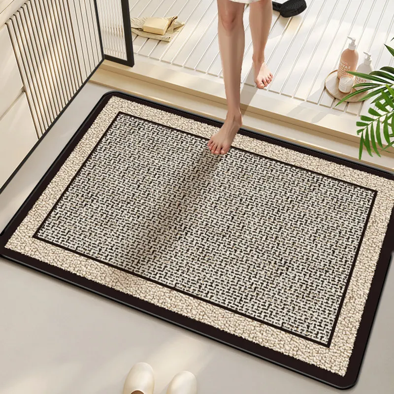 VIKAMA Modern Woven Bath Mat Double‑Layer Border Textured Non‑Slip Absorbent Rug for Bathroom Shower Home Decor