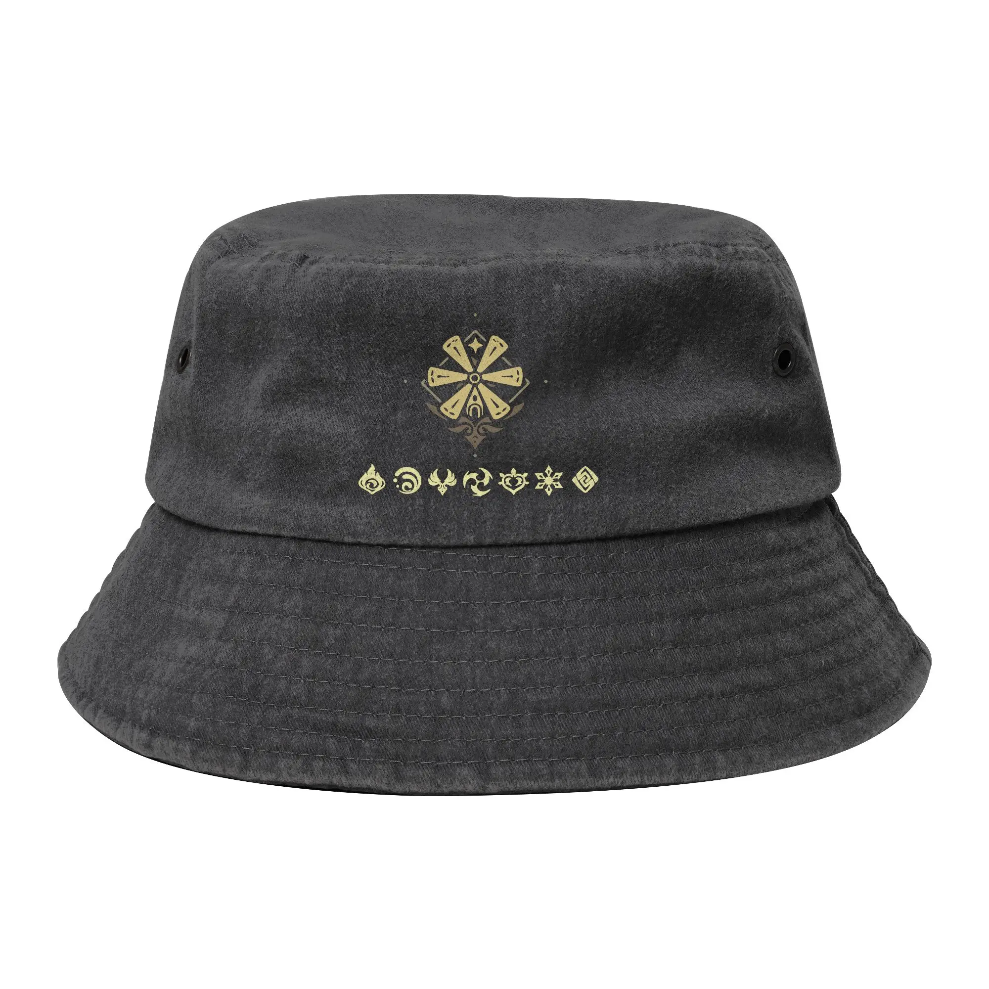 Genshin Impact Elements Impact Bucket Hats for Unisex Distressed Denim Washed Sun Hat UV Protection for Outdoor Fisherman Caps