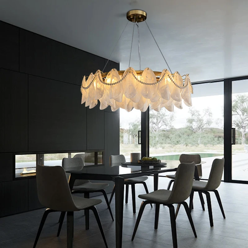 Luxury Modern Room Decor White Round Pendant Lamp Big Suspension Luminaire French Style Pearls Glass Ceiling Pendant Lights
