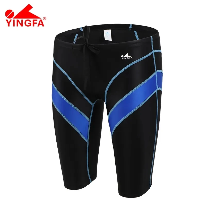 Yingfa FINA Men\'s Professional Racing Swimming Trunks Chlorine Resistant Fabric High Elasticity Knee Length Swimming Jammer