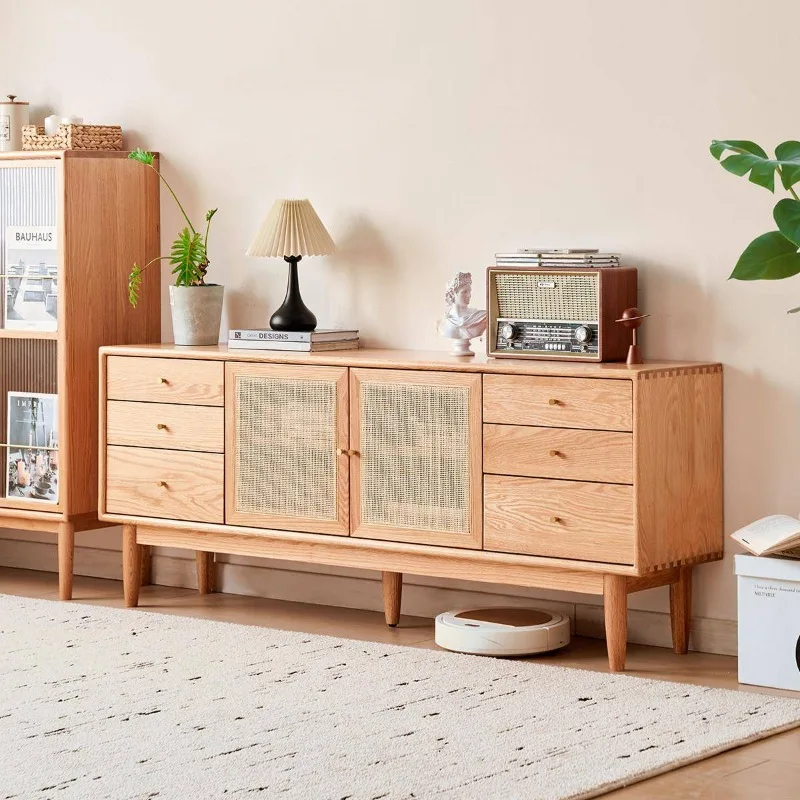 

TV cabinet living room rattan TV cabinet modern simple household floor
