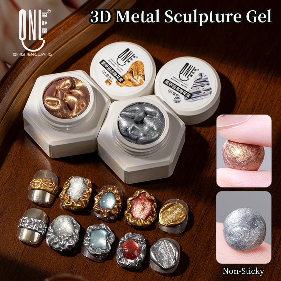 3D Metal Sculpture Nail Gel Solid Non-Sticky Hand Modeling Carving Gel Gold Silver Nail Art Gel for DIY Manicure Home Salon Use