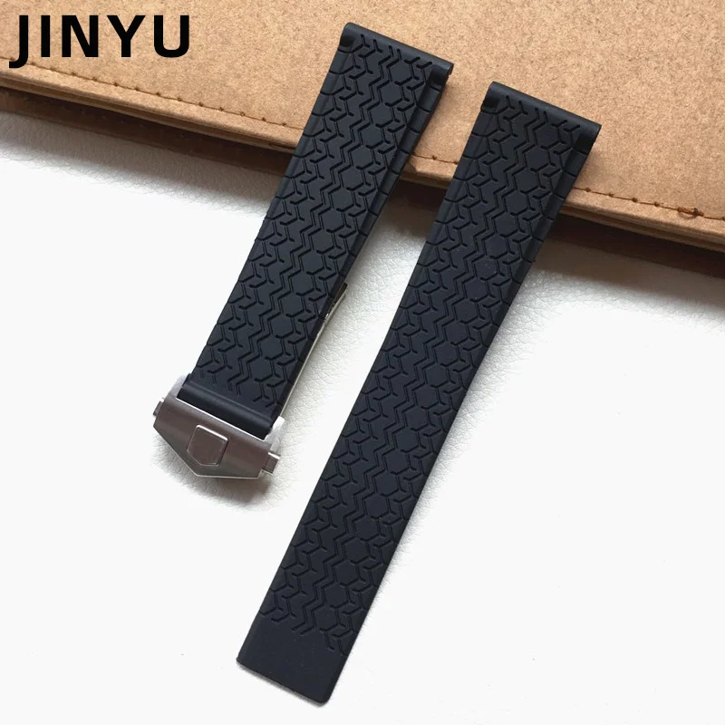 Silicone rubber Black Watchband 22mm watch belt For TAG strap CARRER F1 Heuer band butterfly buckle DRIVE TIMER Soft Bracelet