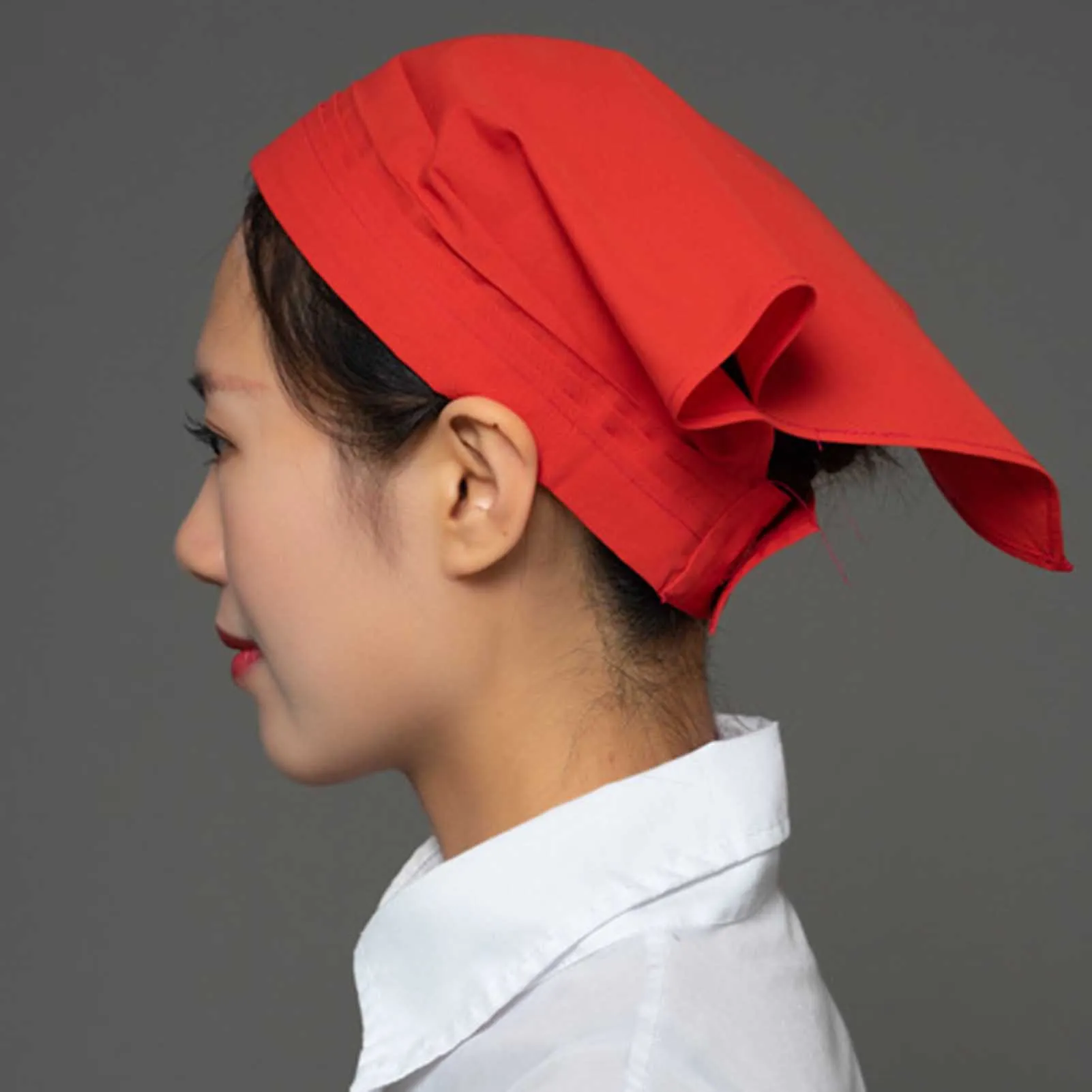 Cotton Head Kerchief for Restaurant Kitchen Staff Women Men Chef Hat Food Hygiene Work Cap Bandana Hairwrap Durable Soft view 2