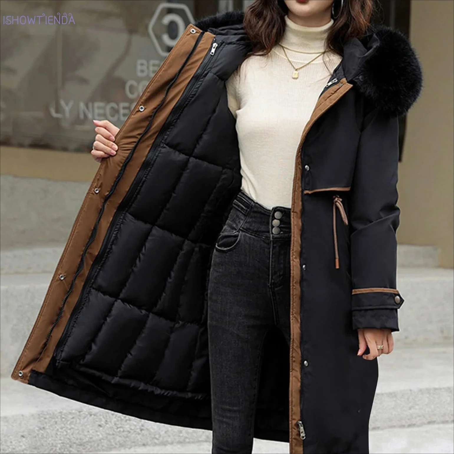 

Women'S Mid Length Cotton Jacket Hoodie Fit Women Jackets Winter Mid-Length Office Warm Parkas