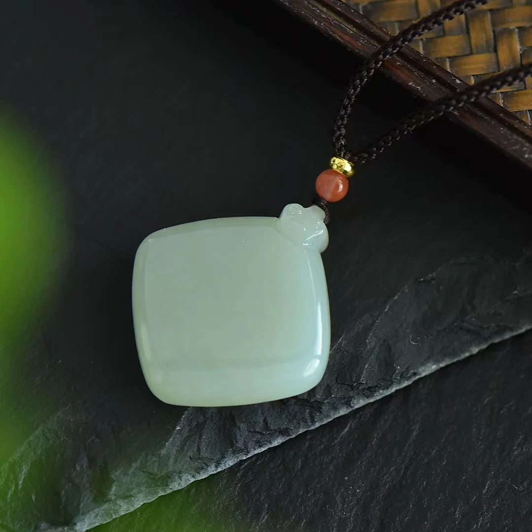 Exquisite Hetian Jade Ping An Wu Shi Brand Double-sided Carved Pendant Jewelry 3952#