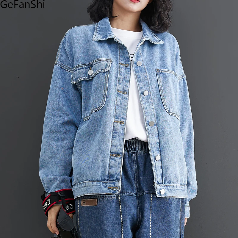 

Autumn Winter Women Fashion Solid Pockets Denim Jacket Clothes Coats Casual Loose Elegant Ladies Long-Sleeve Spring Outwear