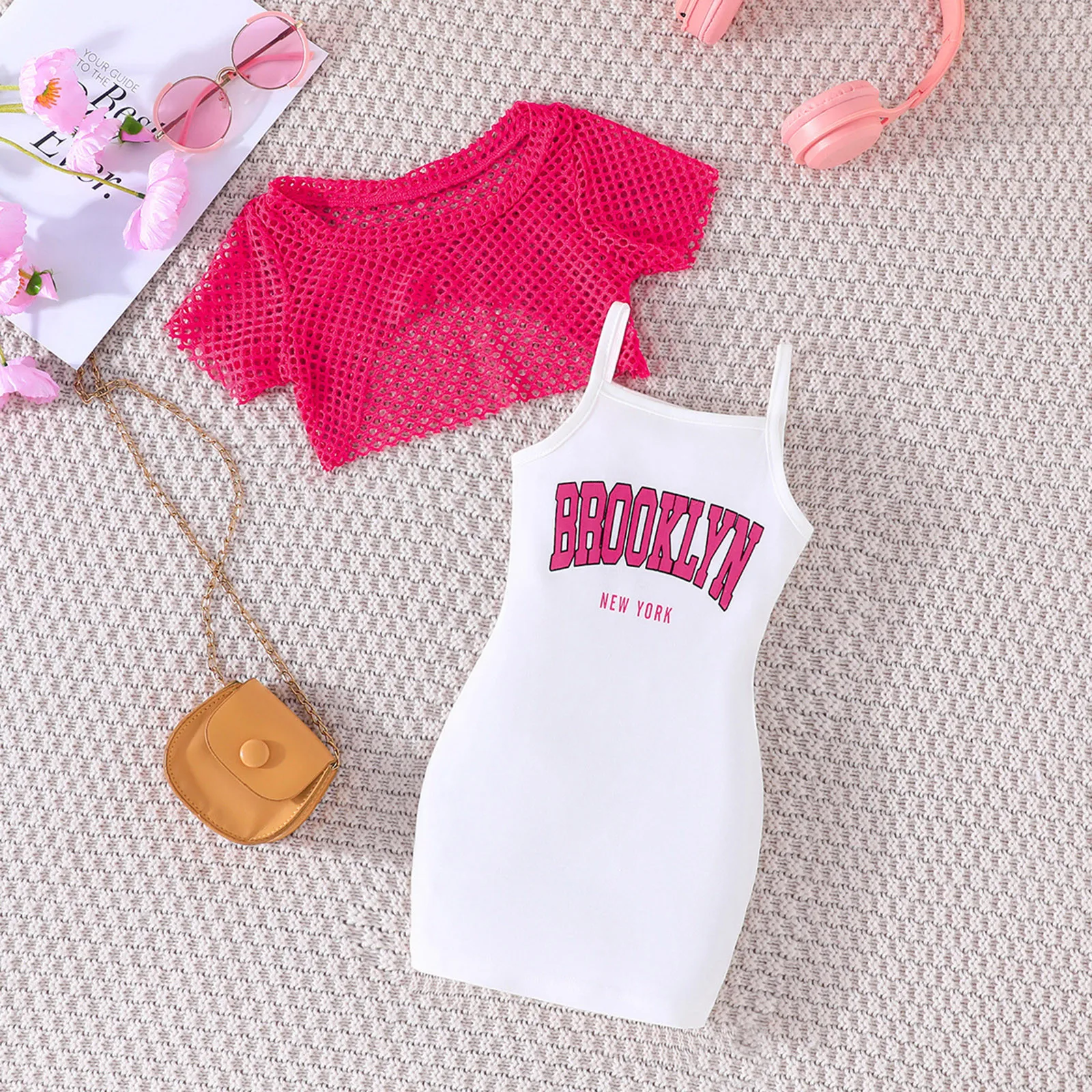 2pcs Set Baby Children Dresses Summer Hollow Outfit Cover Up+Letter Print Hip Dress For Girls 2024 Clothes Toddler Girl Dresses