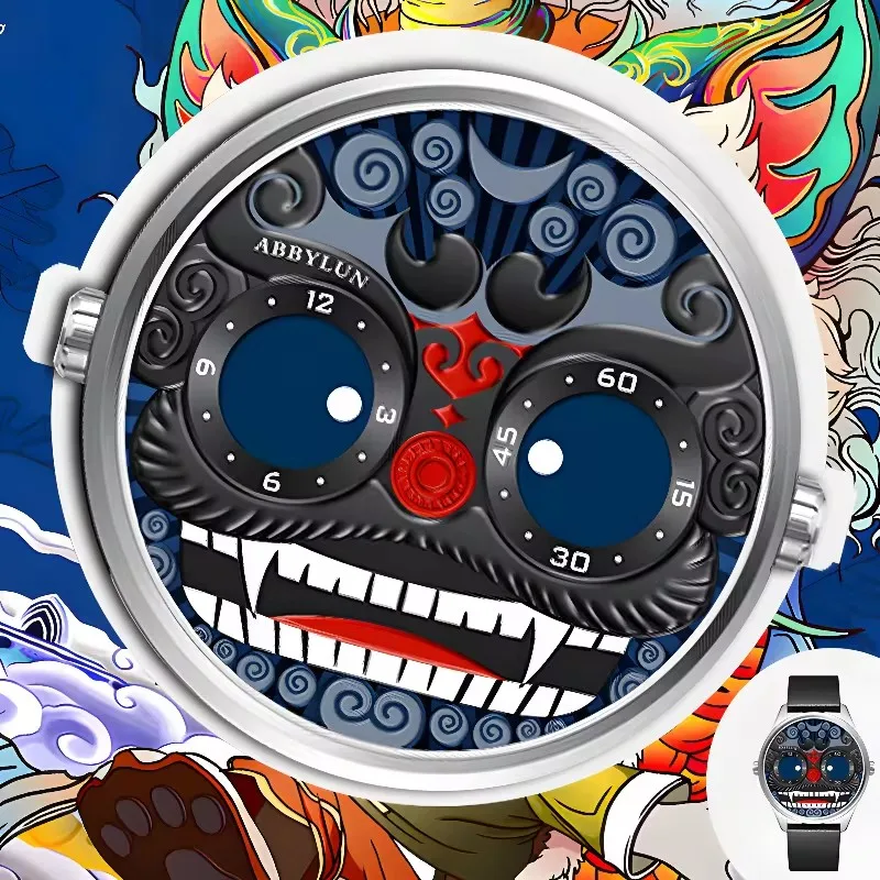 

ABBYLUN 13363, мужские кварцевые часы в художественном стиле, водонепроницаемый кожаный ремешок, креативный индивидуальный дизайн, циферблат, повседневные мужские часы, подарок