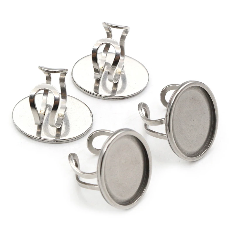 5pcs Oval Stainless Steel Adjustable Ring Settings
