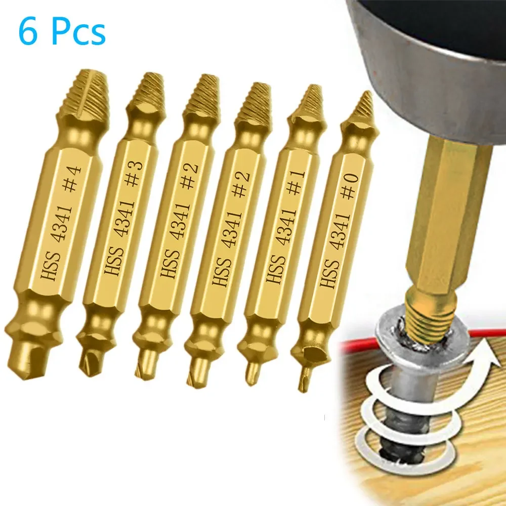 6 PCS Damaged Screw Extractor Drill Bit Set Stripped Broken Screw Bolt Remover Extractor Easily Take Out Demolition Tools