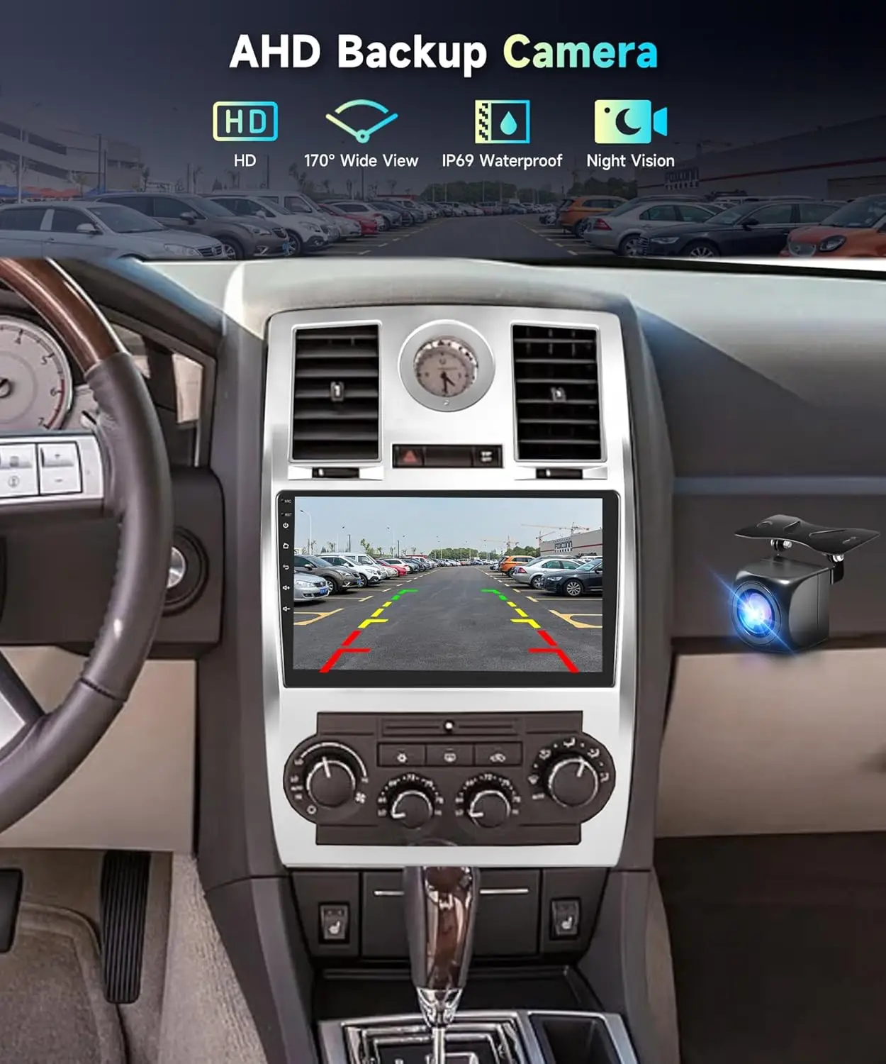 2GB+64GB Car Stereo for Chrysler 300 2005-2010, 9' IPS Touchscreen, CarPlay, Android Auto, DSP, WiFi, GPS, FM/RDS, Camera